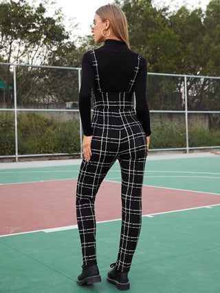 EZwear جمبسوت بينافور مربع النقش وبتفاصيل جيب بدون لباس علوي