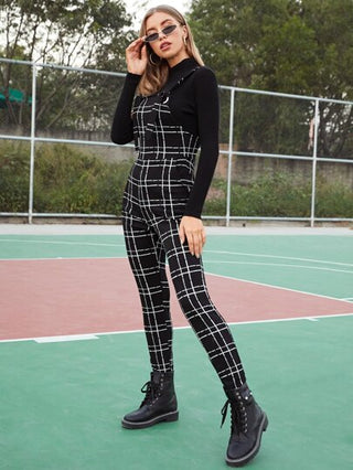 EZwear جمبسوت بينافور مربع النقش وبتفاصيل جيب بدون لباس علوي