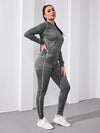 SHEIN Sport Studio بلوفر رياضي فتحة رأس برسومات الغرز باللون الرمادي الغامق، مجموعة ملابس رياضية للنساء (بلوفر رياضي وبنطلون) بتفاصيل الغرز، دعوة للتمرينات والحركة