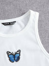 EZwear لباس علوي تانك محبوك مضلع ومطرز بفراشة