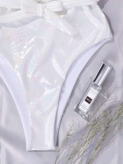 مايوه حريمي قطعة واحدة Swim ملابس سباحة قطعة واحدة مطوي معقود جلد ثعبان معدني