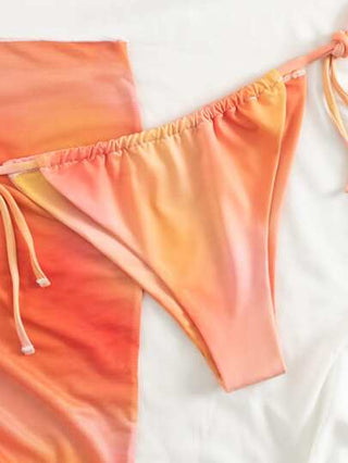 Swim Vcay طقم بكيني أومبري للشاطئ الصيفي، توب بكيني مثلث هالتر وسروال بكيني جانب رباط وتنورة غطاء 3 قطع بكيني، البدلة السباحة