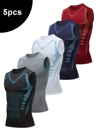 5 قطع من قمصان الرياضة للرجال - قمصان رياضية مريحة وقابلة للتمدد للتدريب والصالة الرياضية والملابس الكاجوال - أساسي لفصلي الربيع والصيف، ملابس رياضية أنيقة | رياضية أنيقة | مادة سريعة الجفاف