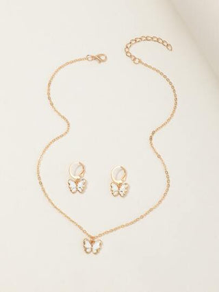 سلسال بقلادة فراشة وأقراط متدلية - زوج واحد بنات