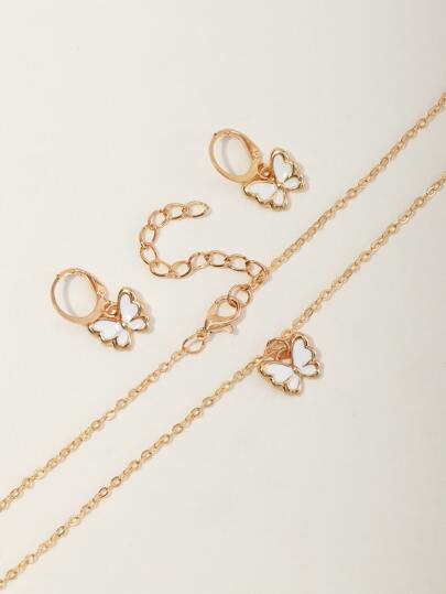 سلسال بقلادة فراشة وأقراط متدلية - زوج واحد بنات