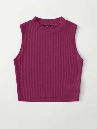 EZwear لباس علوي تانك محبوك مضلع قصير بلون موحد
