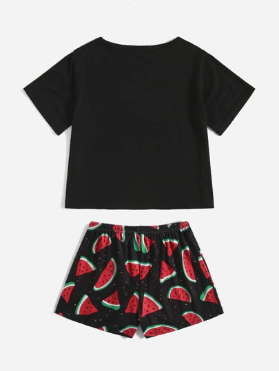 بيجاما مجموعة نوم للبنات المراهقات قطعتين بطباعة البطيخ (ملابس علوية وسراويل)