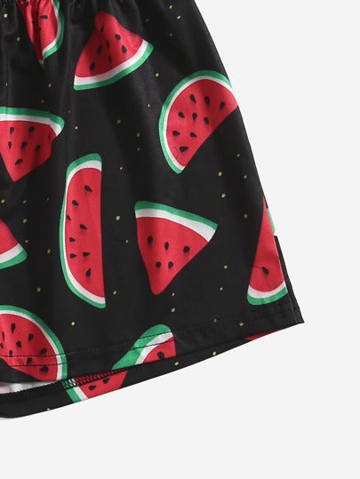 بيجاما مجموعة نوم للبنات المراهقات قطعتين بطباعة البطيخ (ملابس علوية وسراويل)