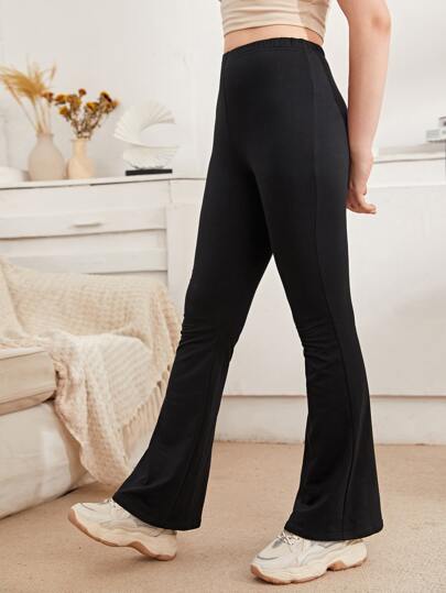 SHEIN بنطلون الفتيات المراهقات ذو لون بسيط واسع ، مناسب للربيع والصيف