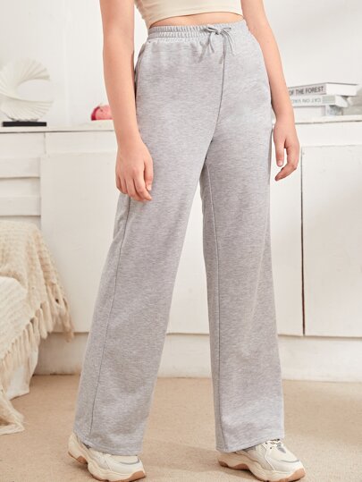 SHEIN بنطلون بلون موحد برباط خصر للبنات المراهقات