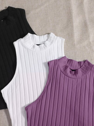 EZwear ملابس صيفية مكونة من 4 قطع من القمصان بدون أكمام ذات رقبة وهمية ومضلعة