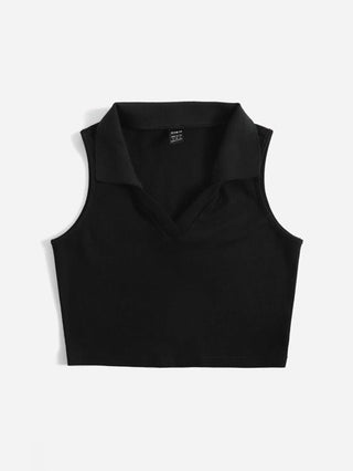 EZwear لباس علوي بدون أكمام V- ياقة موحدة اللون