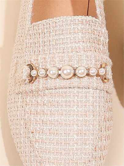 مزخرف بلؤلؤ اصطناعي حذاء لوفر مسطح , الموضة البني الفاتح لؤلؤ موحد اللون للنساء أحذية مسطحة