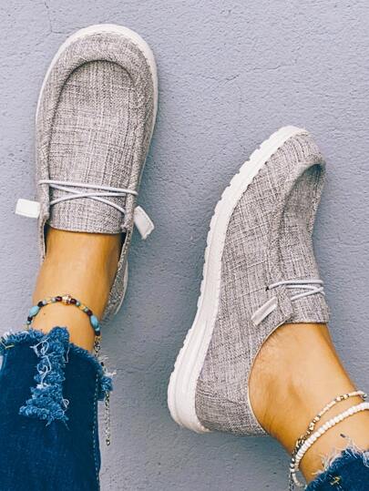 حذاء رياضي سهل الارتداء للنساء رمادي الموضة موحد اللون مع امامي ربطة عنق الى كاجوال ارتداء