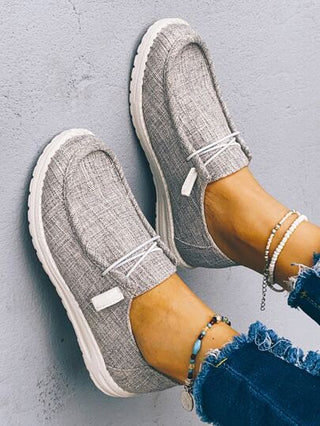 حذاء رياضي سهل الارتداء للنساء رمادي الموضة موحد اللون مع امامي ربطة عنق الى كاجوال ارتداء