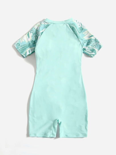 مايوه للفتيات المراهقات طبعة نباتية بسحاب قطعة واحدة