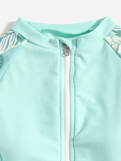 مايوه للفتيات المراهقات طبعة نباتية بسحاب قطعة واحدة