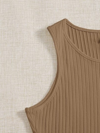 EZwear لباس علوي تانك محبوك ومضلع بلون موحد