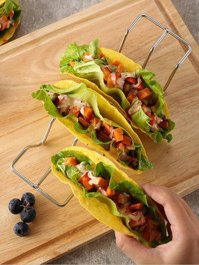 رف حامل من الفولاذ المقاوم للصدأ تاكو وحامل ثابت للطعام المكسيكي وأداة مطبخ على شكل قشرة ناعمة على شكل موجة مطعم عرض طعام