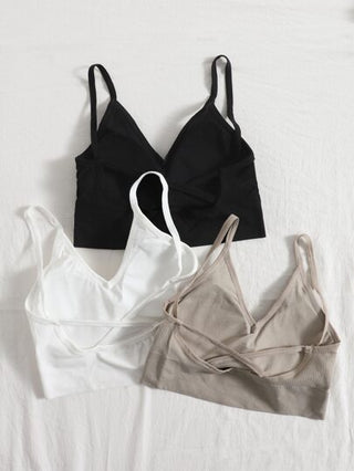 Shein Underwear&Sleepwear Basics طقم حمالة صدر مضلع موحد اللون 3 قطع