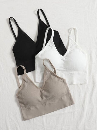 Shein Underwear&Sleepwear Basics طقم حمالة صدر مضلع موحد اللون 3 قطع