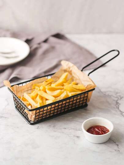 سلة قلي من الفولاذ المقاوم للصدأ قطعة واحدة ، صينية سناكس بحديد أسود مع مقبض للهدايا الكريسماسية للمطبخ