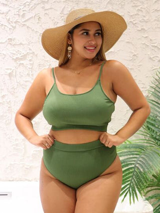 Swim Vcay بكيني قطعتين ذو فتحة رقبة عميقة للسمنة مقاسات كبيرة مع أربطة قابلة للتعديل وأسفل مرتفع الخصر لشاطئ الصيف