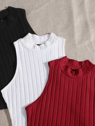 EZwear لباس علوي تانك محبوك مضلع بعنق دائري 3 قطع