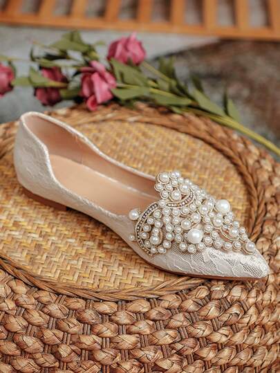 نساء ديكور لؤلؤ صناعي حذاء مسطح , أنيق باصابع قدم مدبب حذاء مسطح حذاء باليه مسطح