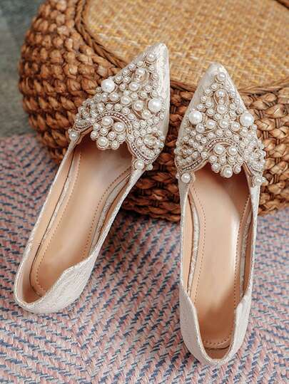 نساء ديكور لؤلؤ صناعي حذاء مسطح , أنيق باصابع قدم مدبب حذاء مسطح حذاء باليه مسطح