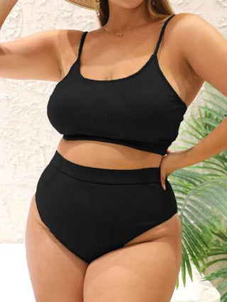 Swim Basics مجموعة بيكيني صيفية بحجم زائد بلون صلب للشاطئ