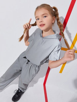 girls-sets بنات طقم بنطلون مع لباس علوي عاكس قبعة سباحة