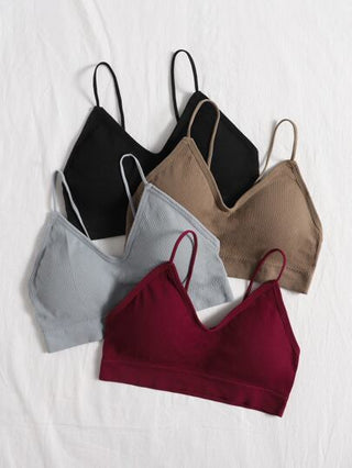 Shein Underwear&Sleepwear Basics حمالة صدر مضلعة سادة - 4 قطع