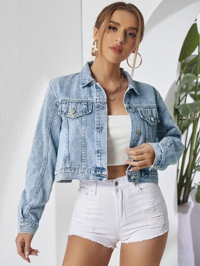 Essnce جاكيت دنيم فاتح اللون أزرار أمامية