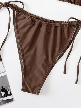 SHEIN Swim Curve مجموعة بكيني حجم كبير للشاطئ الصيفي، حمالة عنق وسفلي مربوط بجانب 2 قطعة بيكيني لبس السباحة