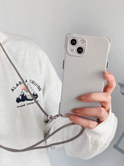 حافظة خاتم معلق مقاوم للسقوط من الأركبة الأربعة مع سير كتف متعدد الأوضاع رمادي متوافقة مع أي فون 15 برو ماكس/11/12/13/14 بلس/15 برو/XR/7P/آيفون 16 برو ماكس/16 بلس/16 برو/16