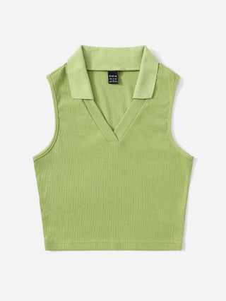 EZwear لباس علوي تانك V- ياقة موحدة اللون