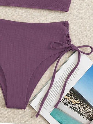 طقم تانكيني حريمي Swim مضلع تانكيني سباحة طقم أشرطة متقاطعة رباط خلف صدرية كامي & ربطة جانبي لباس قيعان 2قطع بدلة سباحة