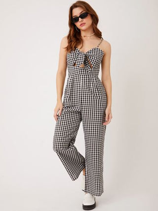 EZwear جمبسوت كامي بطباعة مربعات غنغهام ربطة امامية