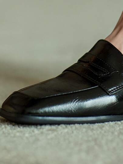 مبسط مسطح بيني لوفر , أسود بلا جنس موحد اللون أحذية لوفر نساء أحذية مسطحة