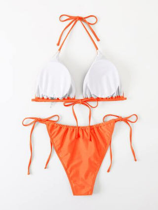 SHEIN Swim Curve مجموعة بكيني قياس كبير للصيف بلون أحادي، بكيني علوي مثلثي عنق هلالي وسفلي مربوط الجوانب مكون من 2 قطعة، ملابس سباحة