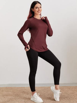 SHEIN Sport Studio ملابس علوية رياضي قصير بياقة وا*سعة للنساء، ملابس علوية تقليدي مطبق للجيم، ملابس علوية قصير بأكمام طويلة، خياقة جذابة