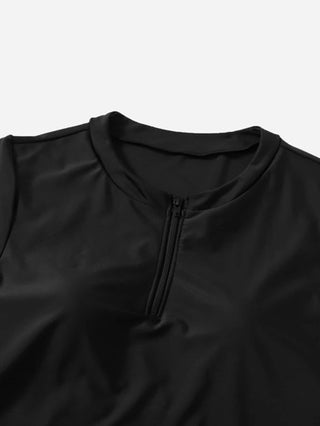 Swim Basics لباس علوي تانكيني أكمام قصيرة رباط جانبي ربع سستة امامي عنق عالي مقاس كبير