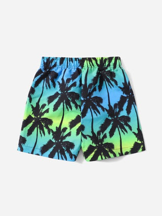 مايوه أولادي شورت سباحة أمامي لصبي في سن المراهقة بطبعة شجرة النخيل وربطة أمامية