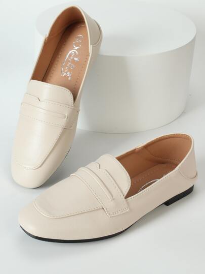 Mengshangli باصابع قدم مربع سهل الارتداء بيني لوفر , البني الفاتح أنيق موحد اللون للنساء أحذية مسطحة