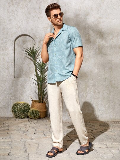 Manfinity VCAY بنطلون رجالي بخصر قابل للشد وأرجل طويلة مدببة من الكتان الأنيق باللون الكاكي الأساسي للخروج