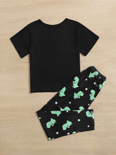 بيجاما بدلة منزلية مطبوع عليها رسوم الديناصورات للفتيات المراهقات