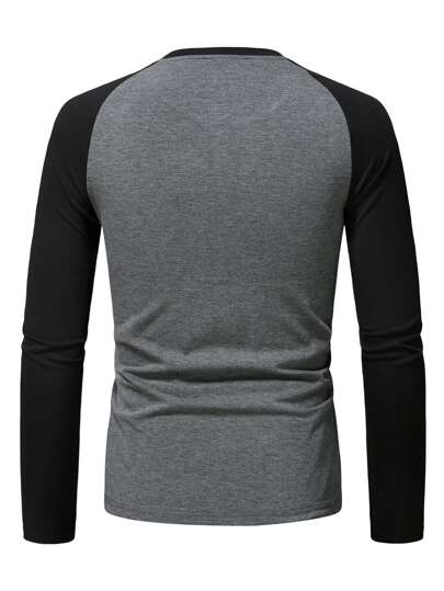 Manfinity Homme تي شيرت ألوان متجانسة اكمام راجلان للرجال