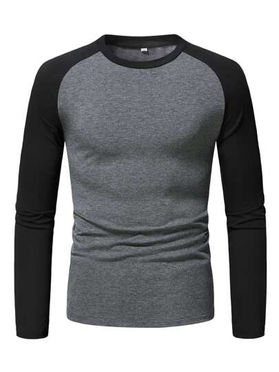 Manfinity Homme تي شيرت ألوان متجانسة اكمام راجلان للرجال