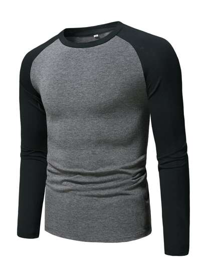Manfinity Homme تي شيرت ألوان متجانسة اكمام راجلان للرجال